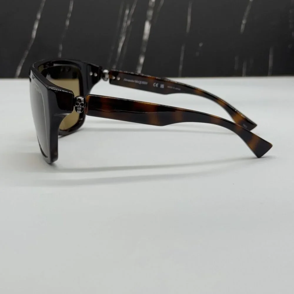 NEW AM0430S 005 ALEXANDER MCQUEEN HAVANA SHIELD UNISEX SUNGLASSES